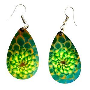 Green Geometric Drop Earrings With Fishhook Back